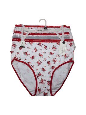 Laura Ashley Womens Floral Print Panties 5-Pack Size Large  Cotton Spandex Red